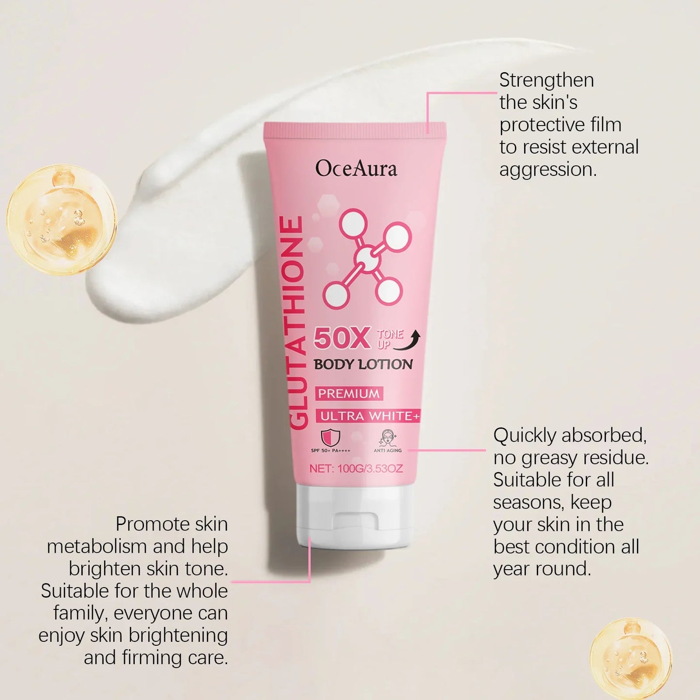 100G Glutathione Body Cream Daily Moisturizing Nourishing Brightening Tone Lasting Fragrance Improve Dullness Smooth Body Lotion