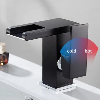 Black Bathroom Sink Faucet Single Hole Cold and Hot Water Mixing Valve Faucet 3 Colors Changing Color Changing Waterfall Faucet