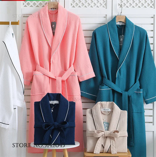 100% Cotton Women's Robe PAJAMA Home Dress Spring Autumn Waffle Bathrobe Kimono Gown Loose Casual Sleepwear Loungewear Negligee