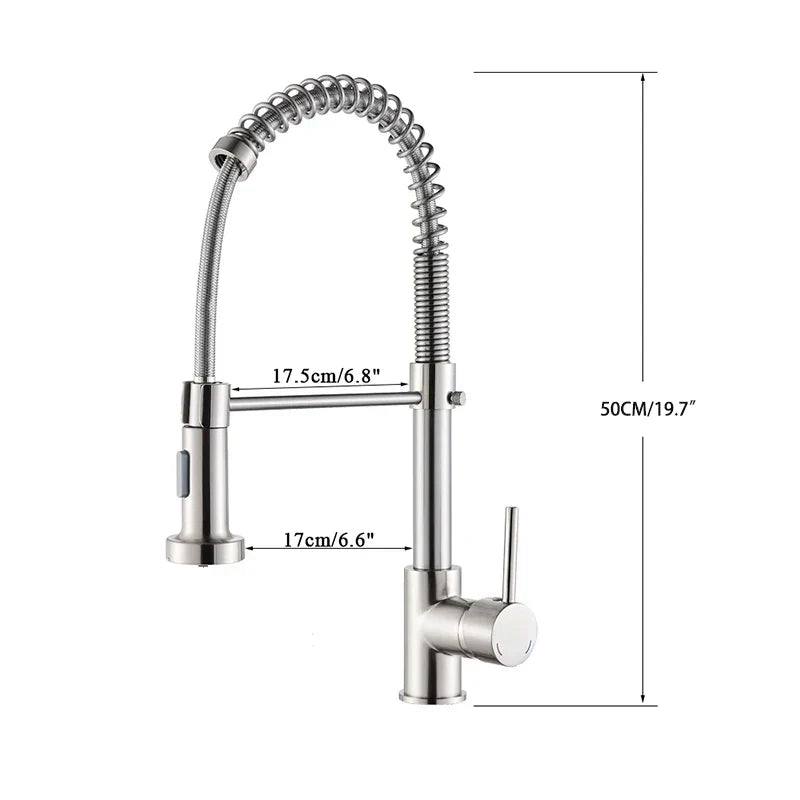 Black kitchen faucet, stainless steel mixer faucet, 360-degree rotating spray nozzle, kitchen sink, hot and cold water faucet.