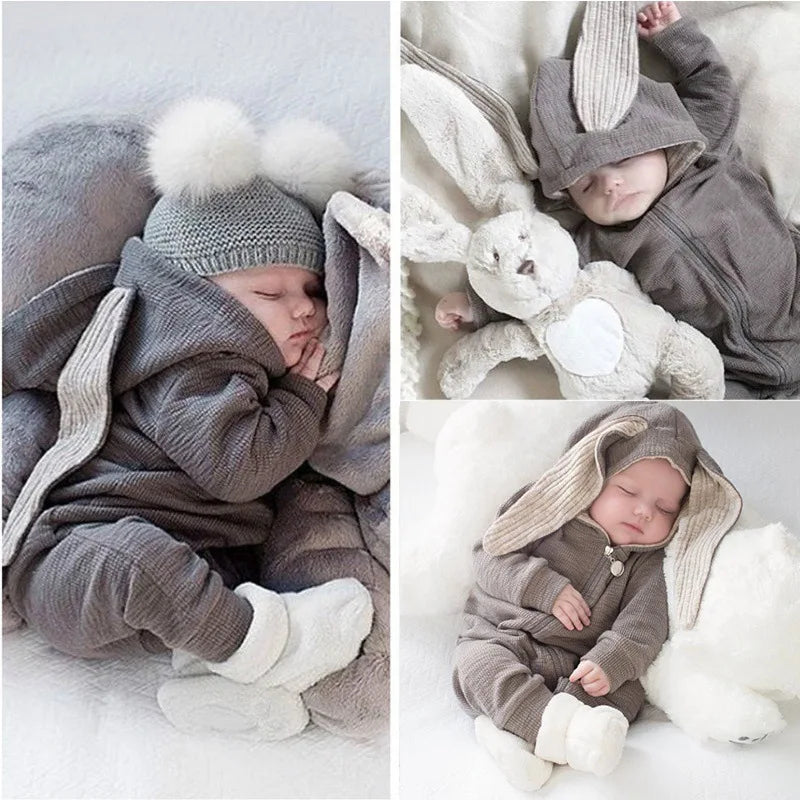 Baby Rompers Boys Girls Newborn 0 to 3 6 9 12 18 Months Boutique Cotton Long Sleeve Rabbit Ear Infant Onesie Spring Fall Clothes