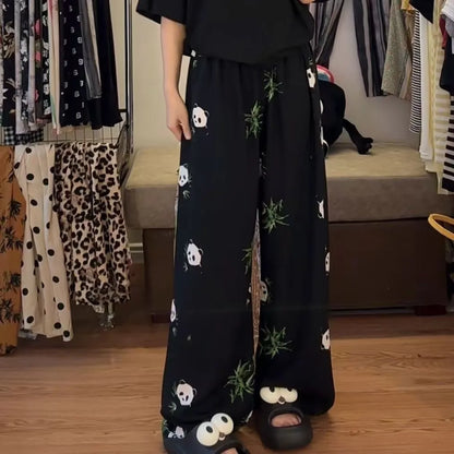 2025 Summer Sleeping Pants Women Thin Bottoms Spring Large Size Home Wear Pants Pajamas Flower Print Loose Cute Beach Trousers