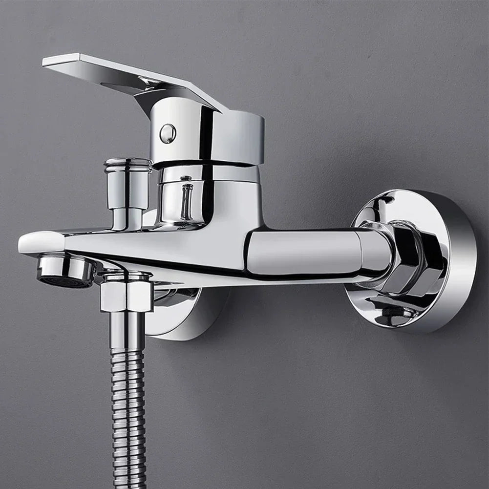 Chrome Plated Wall Mounted Hot and Cold Faucet with Adjustable Dual Nozzles Suitable for Bathroom Household Shower Mixer Tap