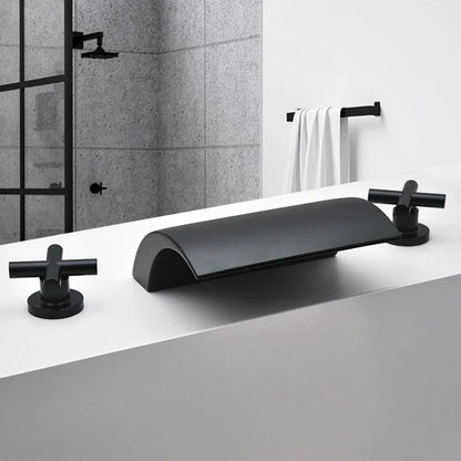 3PCS Bathroom Bathtub Faucet Basin Faucet Deck Mounted  Spa Tub Mixer Tap Cold Hot Mixer Waterfall  Matte Black or Gold Color