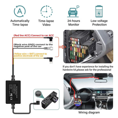 Car Dash Cam 4 Channel Black Box Driving Camera FHD 1080P Front Left Right Rear Night Vision Loop Recording add Hardwire kit