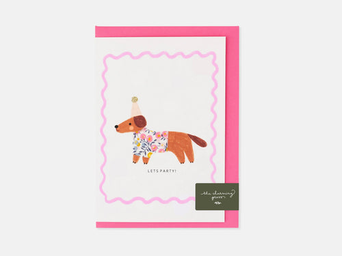 Sausage Dog Birthday Card - Liberty Wiltshire Bud Print