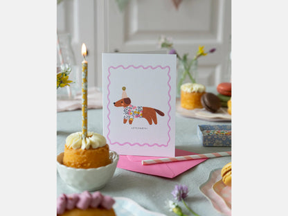 Sausage Dog Birthday Card - Liberty Wiltshire Bud Print
