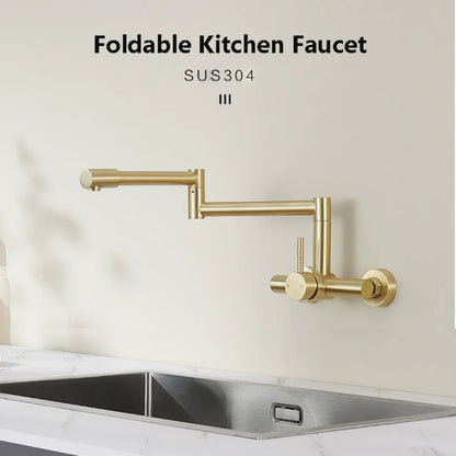 Black Pot Filler Tap Wall Mounted Foldable Kitchen Faucet Hot Cold Brushed Gold Sink Faucet Tap Rotate Folding Spout SUS304