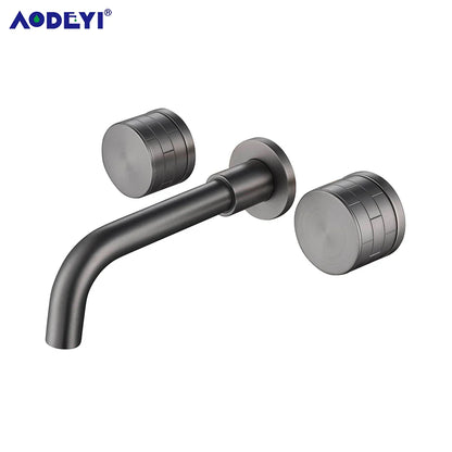 Black Bathroom Faucet Brass Double Lever Wall Mounted Sink Faucets Hot Cold Water Polished Taps Basin Mixer Brushed Gold Tap Set