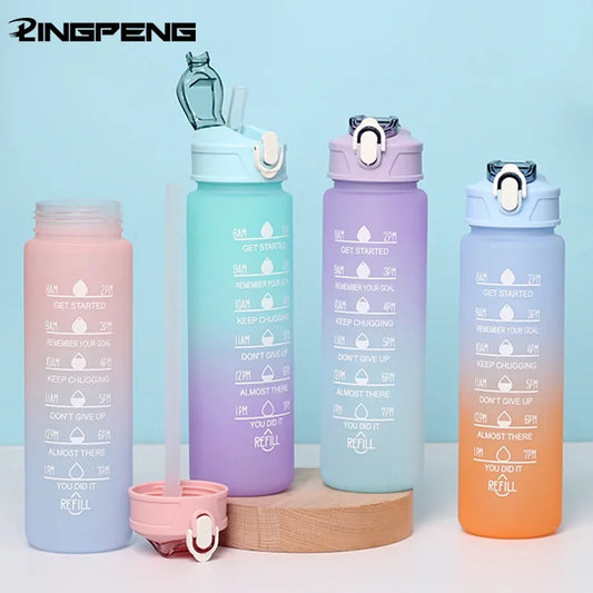 700ml Sports water Bottle High Temperature Resistant Graduated Straw Cup Rainbow Frosted Progressive Color Water Cup Plastic Cup