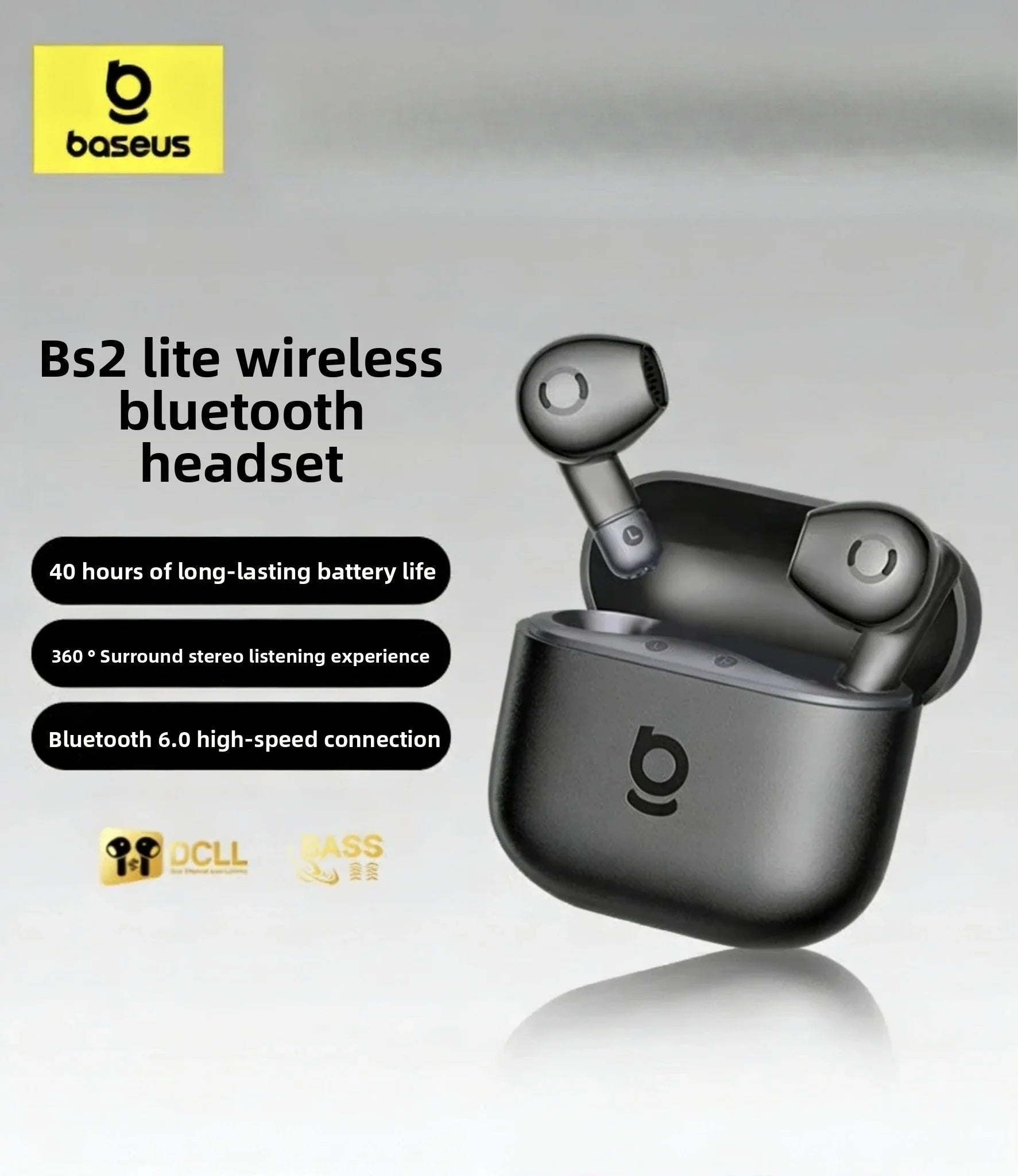 Baseus BS2 Lite Semi-In-Ear True Wireless Headset Comfortable Wear Bluetooth Music Sports Headset Low Latency