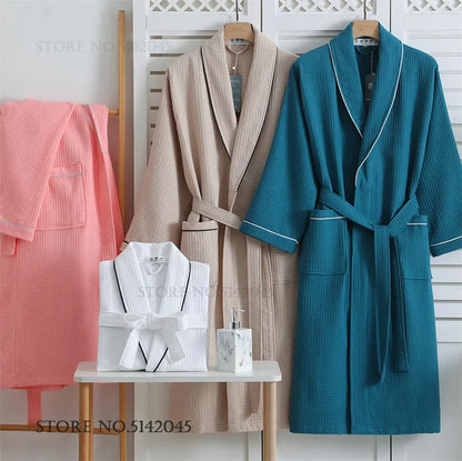 100% Cotton Women's Robe PAJAMA Home Dress Spring Autumn Waffle Bathrobe Kimono Gown Loose Casual Sleepwear Loungewear Negligee