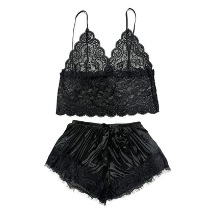 1 Pajamas Set Womens Lace Sleepwear Lingerie Crop Tops And Shorts Babydoll Pajamas Underwear Nightwear