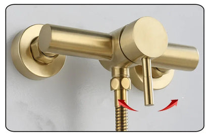 Brushed Gold Bathroom Shower Faucet Set Wall Mounted  ,  Cold and Hot Bath and  Mixer Taps Brass