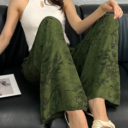 2025 Summer Sleeping Pants Women Thin Bottoms Spring Large Size Home Wear Pants Pajamas Flower Print Loose Cute Beach Trousers