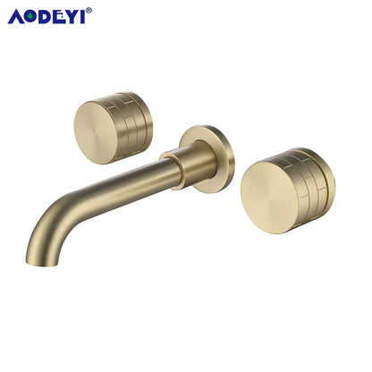 Black Bathroom Faucet Brass Double Lever Wall Mounted Sink Faucets Hot Cold Water Polished Taps Basin Mixer Brushed Gold Tap Set