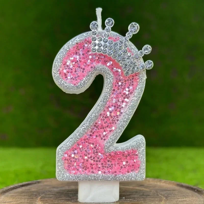 0-9 Cake Number Candles Birthday Candle Pink Colour Creative Candle Princess Crown Girl Happy Birthday Party Decoration Topper