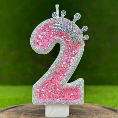 0-9 Cake Number Candles Birthday Candle Pink Colour Creative Candle Princess Crown Girl Happy Birthday Party Decoration Topper