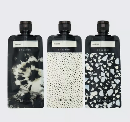 Refillable Travel Pouch 3pc set - Black & Ivory