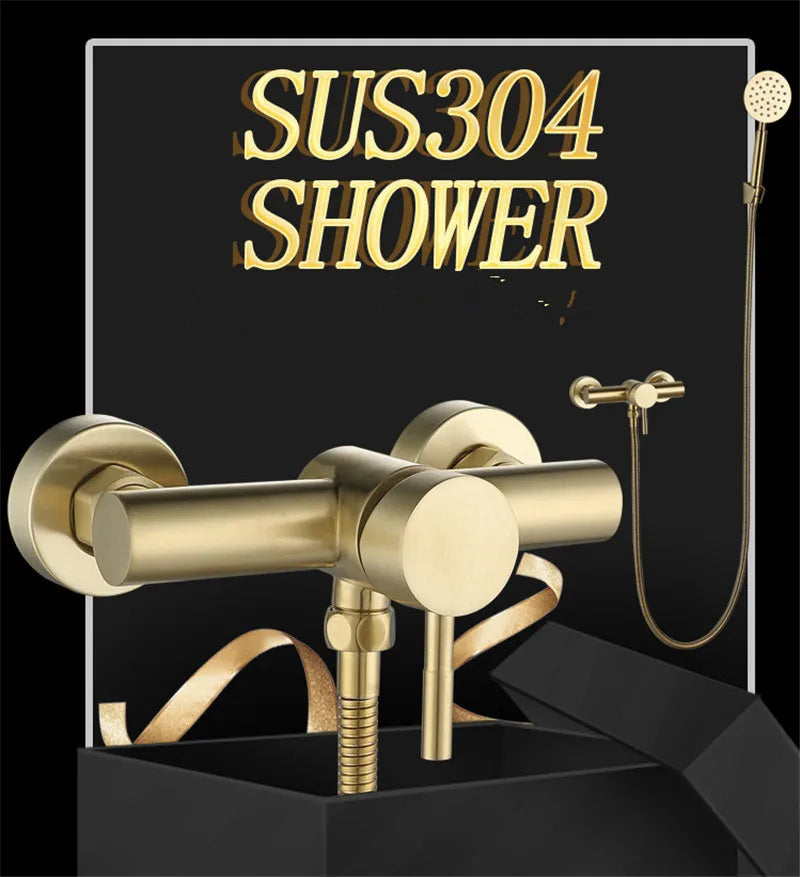 Brushed Gold Bathroom Shower Faucet Set Wall Mounted Shower Faucet, Bathroom Cold and Hot Bath and Shower Mixer Taps Brass