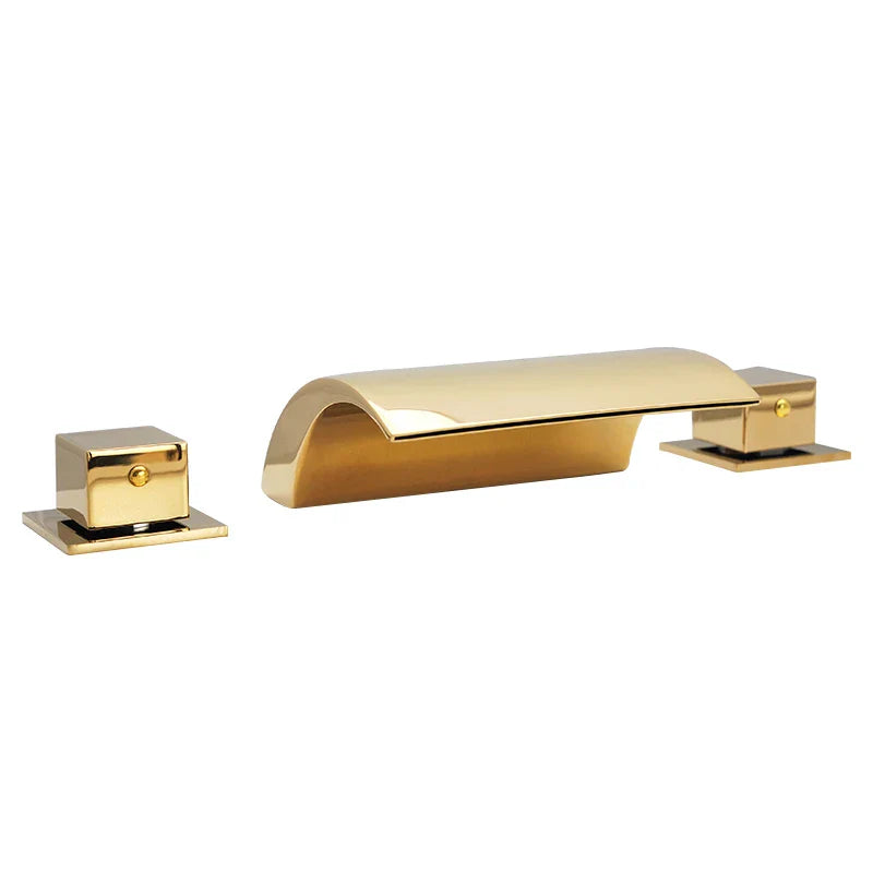 3PCS Bathroom Bathtub Faucet Basin Faucet Deck Mounted  Spa Tub Mixer Tap Cold Hot Mixer Waterfall  Matte Black or Gold Color