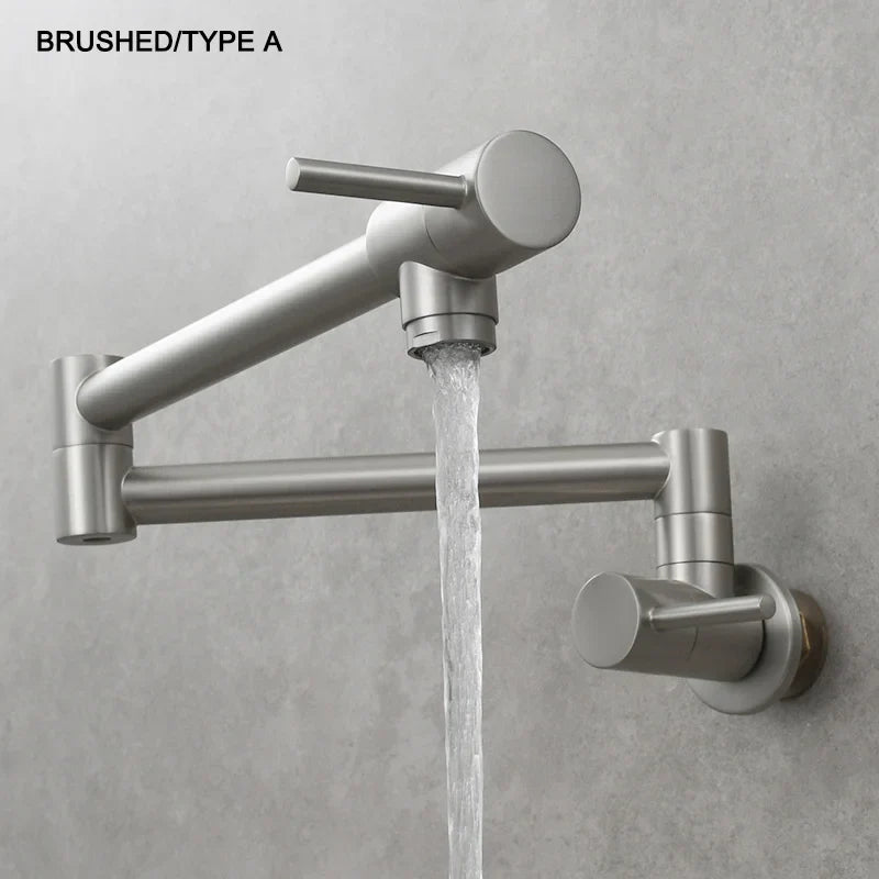 Brass Pot Filler Tap Wall Mount Foldable Kitchen Faucet Single Cold Single Hole Sink Tap Rotate Folding Spout Chrome Gold Black