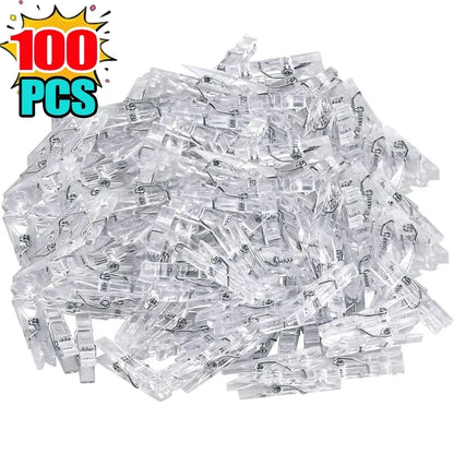 200/50PCS Mini Photo Clips Transparent Spring Clips Plastic Towel Clamps Clothespin DIY Ornaments Photo Wall Home Decor Supplies