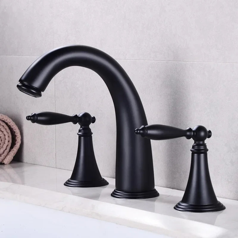 Basin Faucet 3 Holes Dual Control Bathroom Sink Faucet Deck Mounted Cold Hot Vintage Mixer Taps Bathtub Faucet
