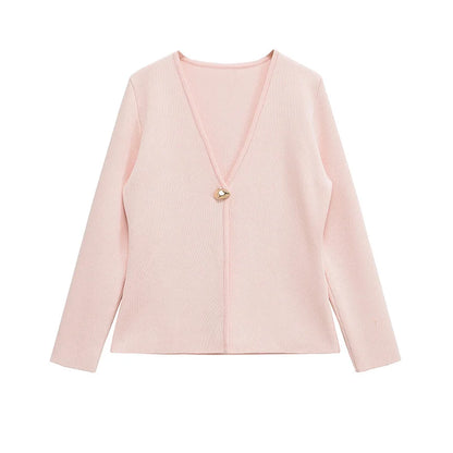 Casual Knitted Cardigans Women Elegant V-neck Loose Long Sleeve Sweaters 2025 Spring All-match Street Lady Outwear Lady Tops