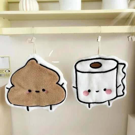 Cute Poop Toilet Paper Shaped Hand Towels Hanging Bathroom Decor for Quick Drying Home Furnishings