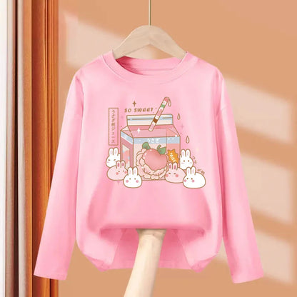 Autumn Sweet Cartoon T-shirt for Baby Girls Long Sleeve Lovely Tops 3-14T Girls Spring Clothing