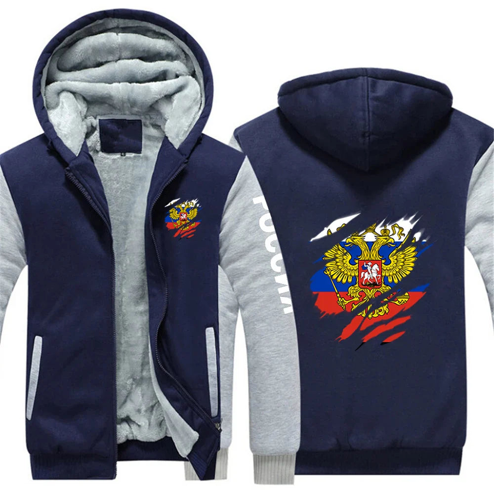 2025 Russia Badge Jacket Autumn And Winter Man's Cold Resistant Mountaineering Clothing Coat Russian Flag Logo Print Hoodies