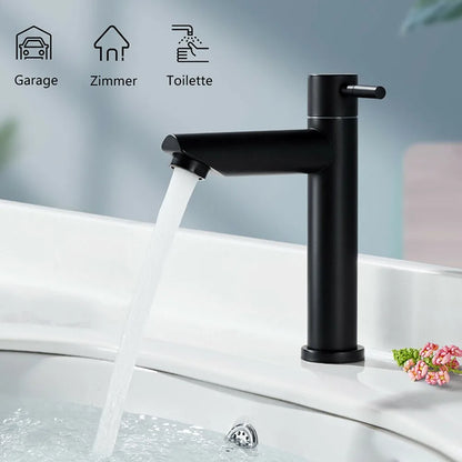 Black Basin Kitchen Bathroom Sink Tap Cold Matte Sink Faucet Taps G1/2 Installation Thread Bathroom Single Cold Faucet