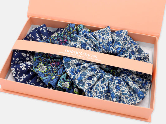 Scrunchie Gift Box, Liberty Print Shades of Blue Collection, Set of Three