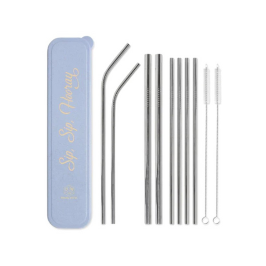 "Sip, Sip, Hooray" - Stainless Steel Straw Set