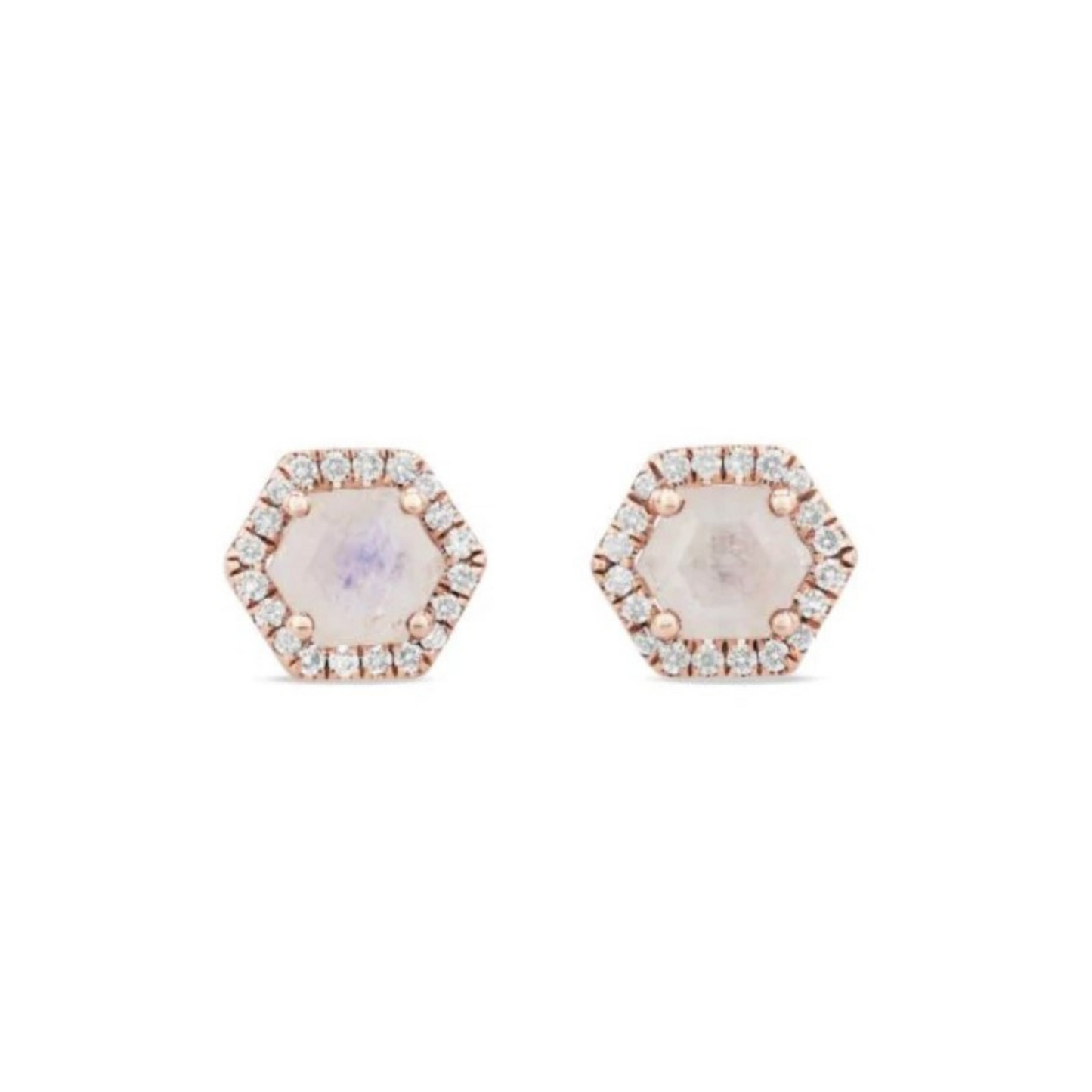 Ines Hexagon Moonstone & Diamond Stud Earring