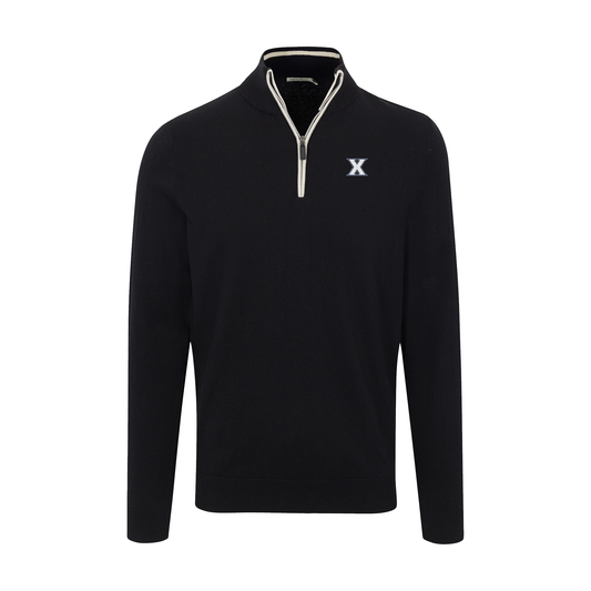 Xavier Black with White Trim Luxury Touch Cotton and Cashmere Quarter Zip Sweater