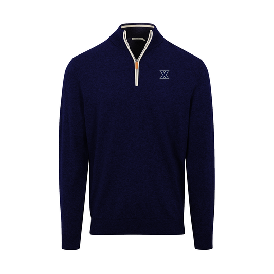 Xavier Navy with White Trim Luxury Touch Cotton and Cashmere Quarter Zip Sweater
