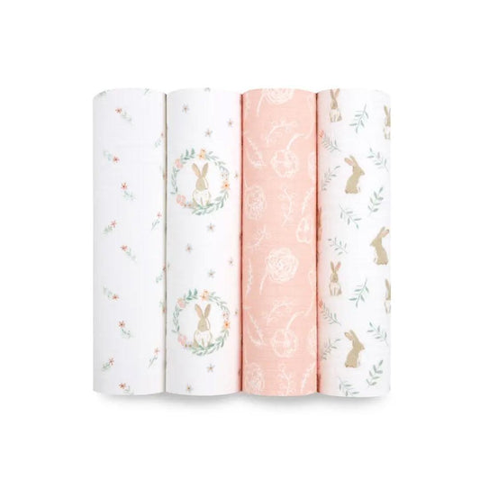 aden + anais Essentials Cotton Muslin Swaddles - 4 Pack - Blushing Bunnies