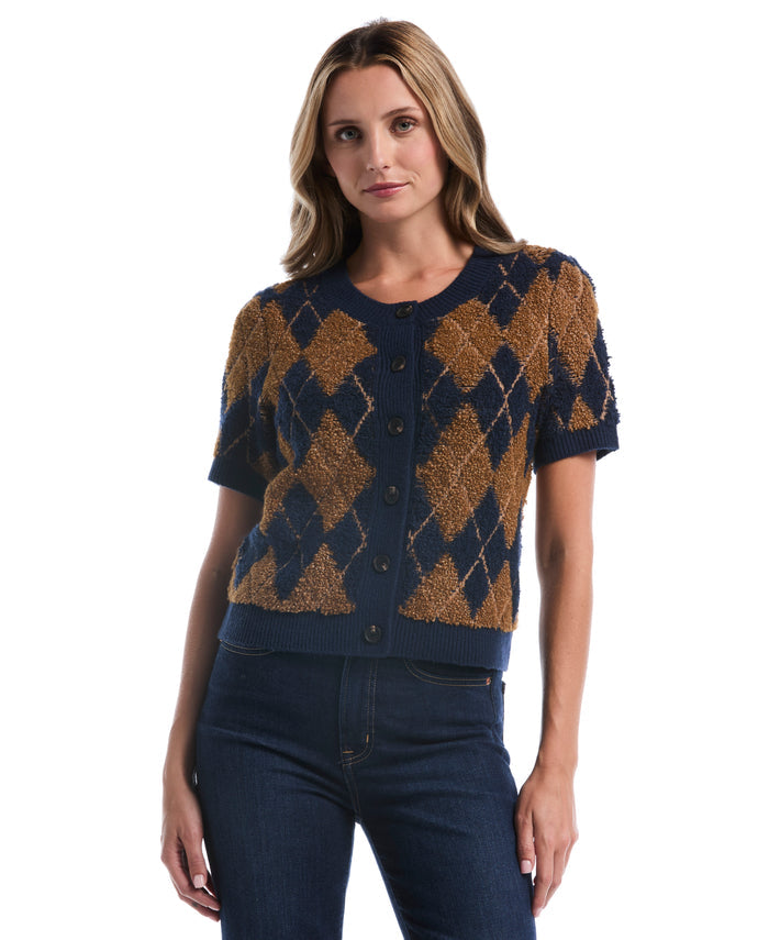 Argyle Cardigan Sweater (Black Iris)