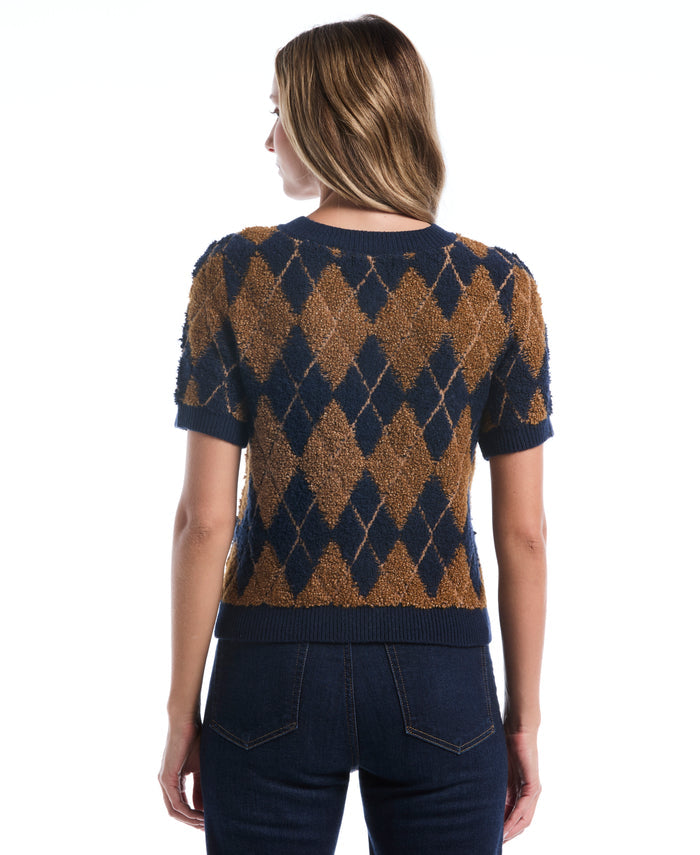 Argyle Cardigan Sweater (Black Iris)
