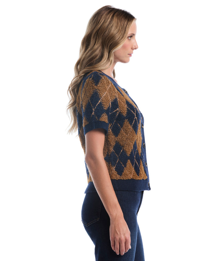 Argyle Cardigan Sweater (Black Iris)