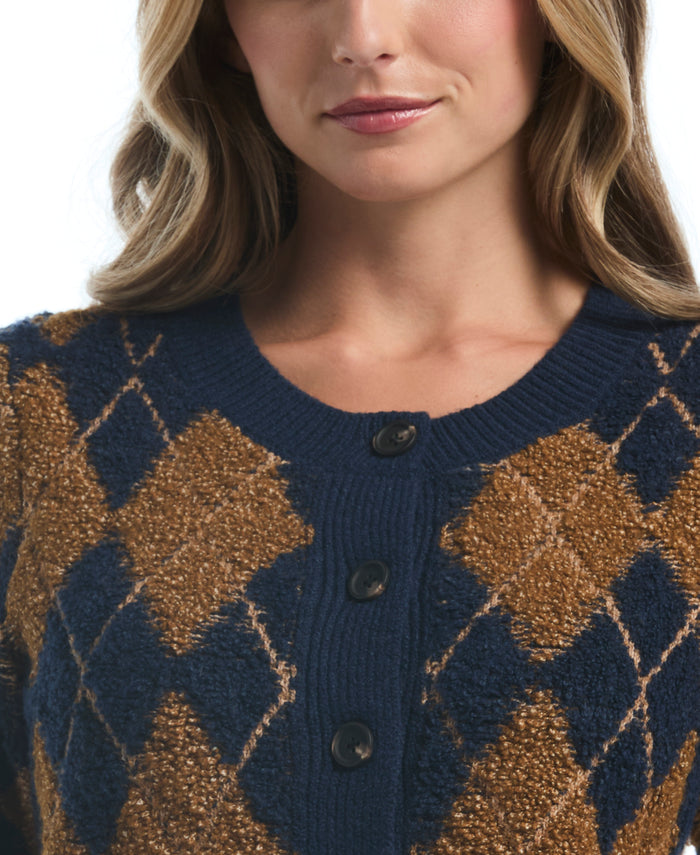 Argyle Cardigan Sweater (Black Iris)