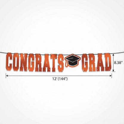 "Congrats Grad" Orange Letter Banner Decoration, 12-ft