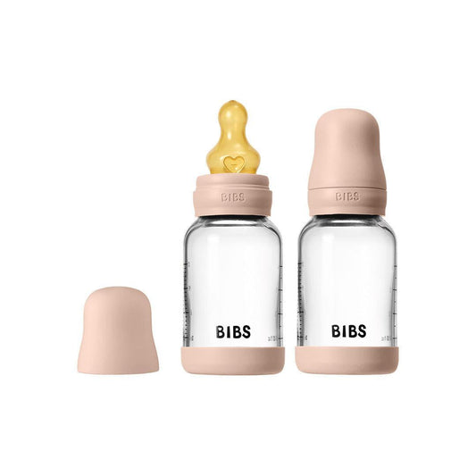 BIBS 2 Pack Slow Flow Glass Baby Bottle Round Latex - 120ml - Blush