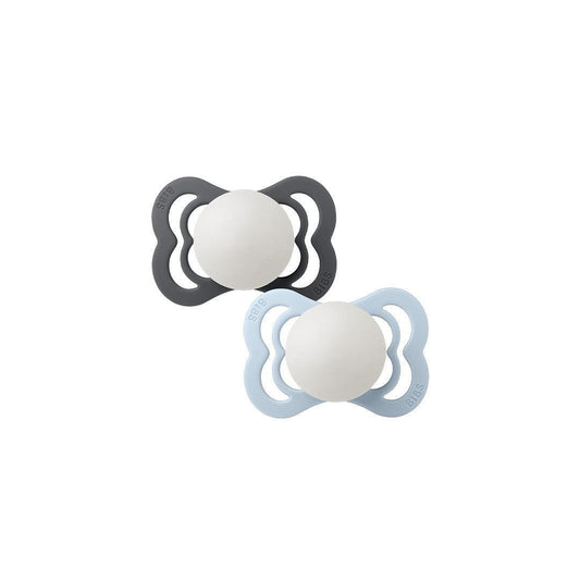 BIBS Pacifier Supreme 2 Pack Silicone - Baby Blue Glow / Iron Glow