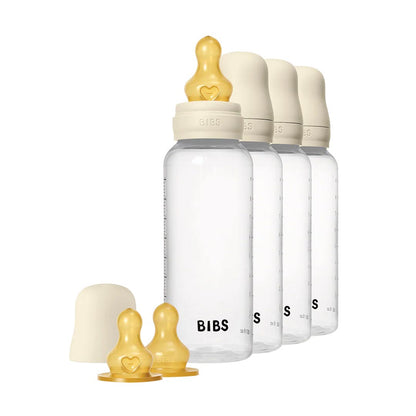 BIBS World Slow/Medium Flow Baby Bottle Round Latex 4 Pack - Ivory