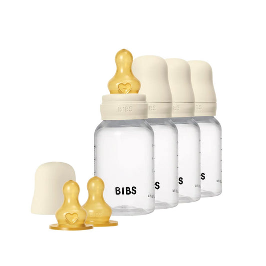 BIBS World Slow/Medium Flow Baby Bottle Round Latex 4 Pack - Ivory
