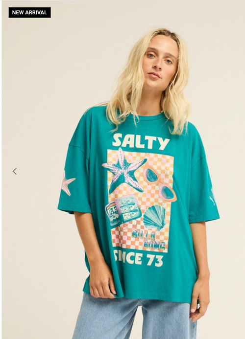 Billabong -Salty Since Women Green Oversized T-Shirt