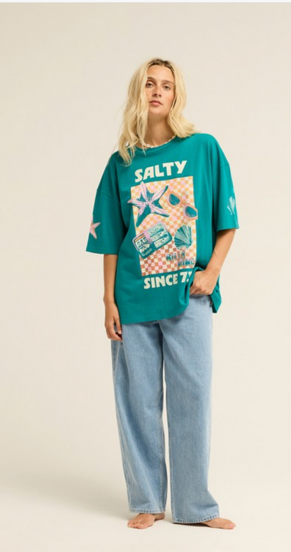 Billabong -Salty Since Women Green Oversized T-Shirt